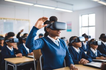 Classroom of students using virtual reality © jiwa