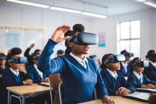Classroom of students using virtual reality