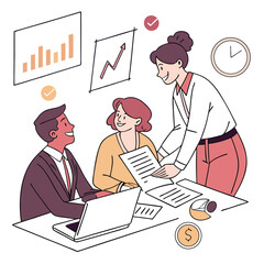 meeting--documents-and-business-people-in-office vactor image on white background