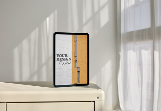 Mockup vertical Tablet on a Table With Window Shadows