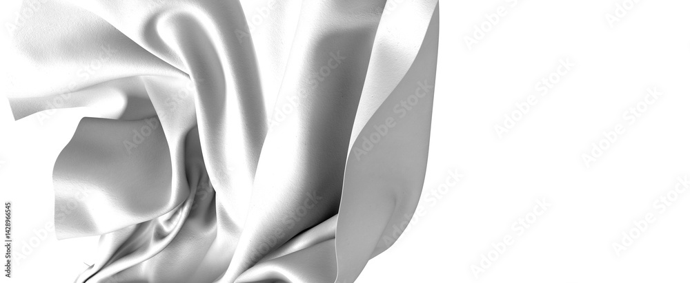 Poster close-up of a white fabric drape, showcasing its texture and folds. the fabric is illuminated by a s