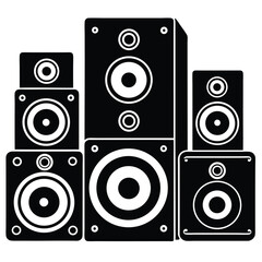 Isolated Black Vector Musician using Element studio monitors With White Background