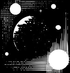 Cosmic abstraction captures the depth of space with bold contrasts and dynamic lines creating a universe of imagination