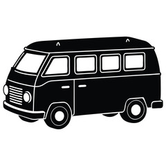 Isolated Black Vector Musician using Element tour van With White Background