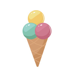 Ice cream in flat design. Sweet cold dessert with scoop balls in cone. Vector illustration isolated.