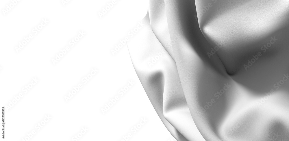 Poster close-up of a white fabric drape, showcasing its texture and folds. the fabric is illuminated by a s