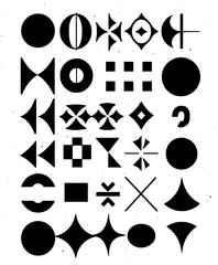 Obraz premium Intricate exploration of geometric forms and symbols on contrasting background in a contemporary art style