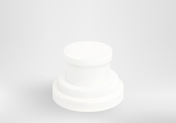3D podium background. White cylindrical podium. Abstract composition in minimalist design. Platforms for product presentation. Stage showcase.