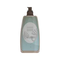 Lotion in bottle with dispenser in flat design. Liquid skin care product. Vector illustration isolated.