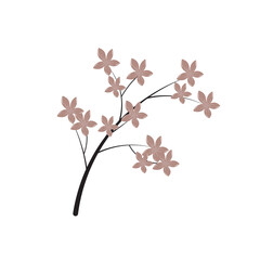 Cherry blossom branch in flat design. Beautiful sakura blooming flowers. Vector illustration isolated.