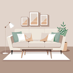 colorful-stylish-living-room-with-a-neutral-color vactor image on white background
