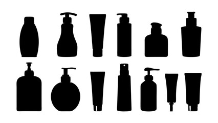 set of Cosmetic product bottle silhouette vector on white background