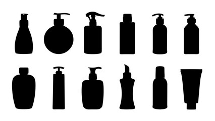 Fototapeta premium set of Cosmetic product bottle silhouette vector on white background