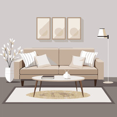 colorful-stylish-living-room-with-a-neutral-color vactor image on white background