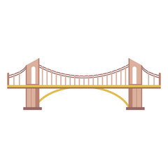 Bridge architecture in flat design. Suspension construction with towers. Vector illustration isolated.