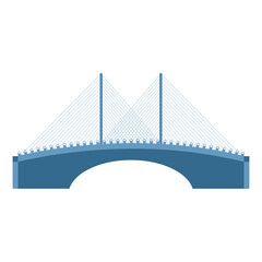 Bridge architecture in flat design. Cable stay construction with geometric shape. Vector illustration isolated.