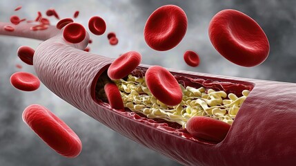 This medical visualization captures the internal struggle of the circulatory system, emphasizing awareness of cardiovascular disease and prevention.