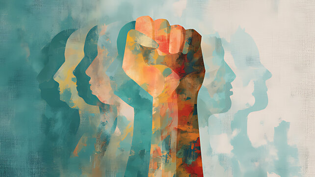 Silhouette face head in profile ethnic group of black African and African American men and women. Identity concept - racial equality and justice. Racism, discrimination. Juneteenth emancipation.