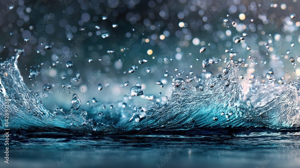 Poster Dynamic Close-Up of a Water Splash Frozen Mid-Air Showcasing Intricate Details and Sparkling Shine