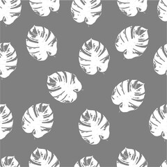 Monstera leaves pattern on gray background. Vector scandinavian style