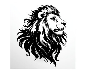 Obraz premium Regal lion head in profile illustration, monochromatic, depicting nobility against a white backdrop.