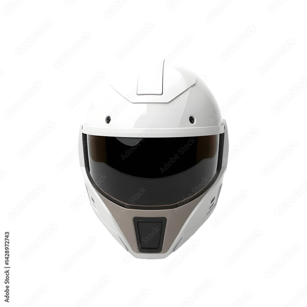 Poster sleek futuristic helmet, protecting the head. advanced design, clear visor for enhanced vision. isol