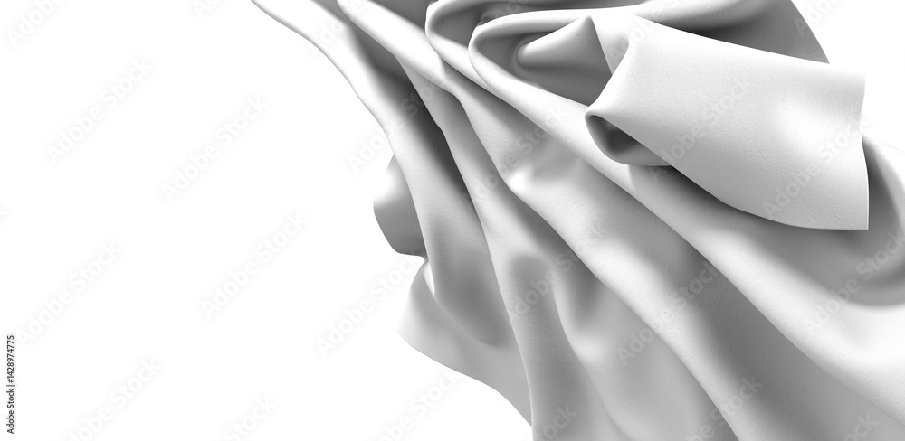 Poster close-up of a white fabric drape, showcasing its texture and folds. the fabric is illuminated by a s