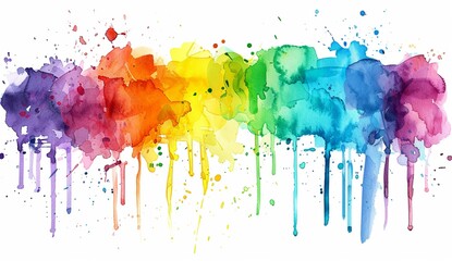 Fototapeta premium Dripping Watercolor Rainbow on White Background