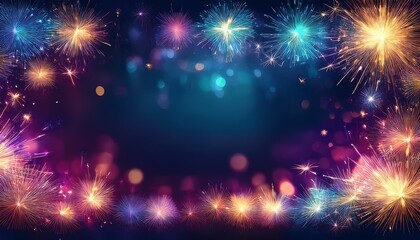 Fototapeta premium Glittering sparkler border frame with bokeh light background with copy space