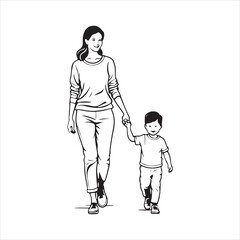 Fototapeta premium Mothers Day mom and child vector art illustration