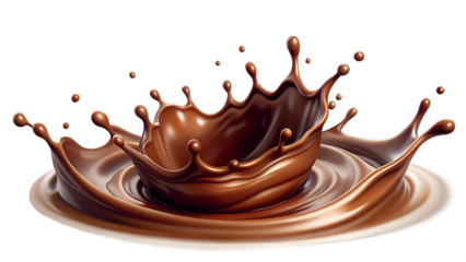 A delicious brown chocolate splash, a sweet cocoa liquid drop melting on transparent background