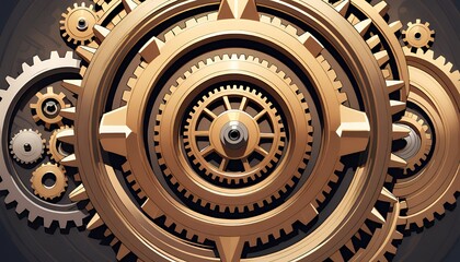 Obraz premium Intricate Golden Gears Interlocking Mechanism Symbolizing International Trade Relations