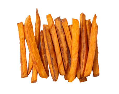 High-resolution sweet potato fries PNG on a white transparent background perfect mockup for food artwork or graphic design projects