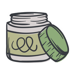 A jar of cream. Cosmetic product for skin care. Vector illustration for sticker, icon, print. Simple Hand Drawn Image Isolated on White Background