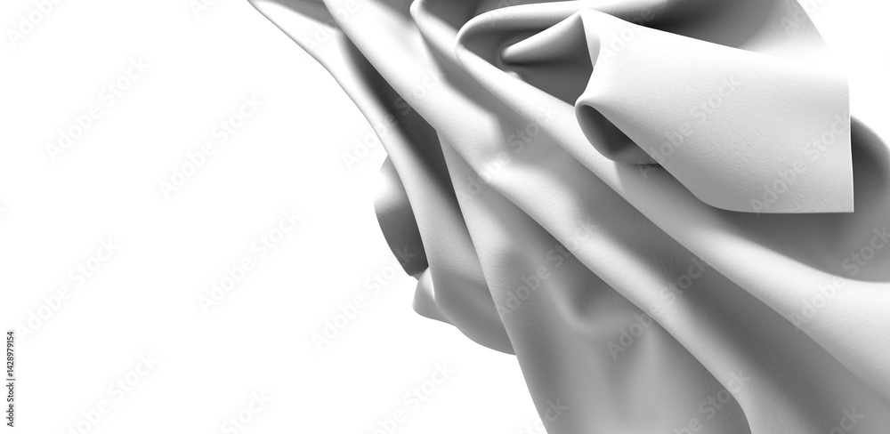 Poster a close-up of a white fabric, gently draped and flowing, creating an abstract and elegant design.