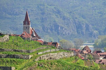 Kirche von Weißenkirchen in der Wachau, Österreich im Frühling