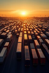 Sunset on rows of cargo containers