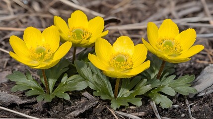 Obraz premium Vibrant Yellow Spring Flowers Closeup Ground Bloom