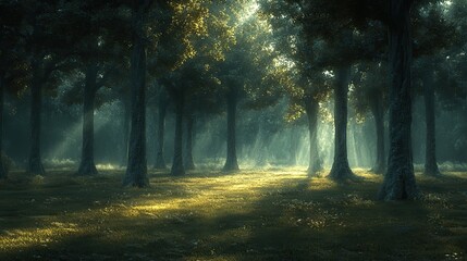 Fototapeta premium Colossal trees with gnarled trunks stand as ancient sentinels in a primeval forest