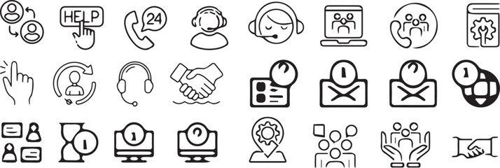 Set of 24 outline web icons .Help and service icon set. mobile app. Online help, assistance, customer Vector illustration and with Online help editable vector isolated