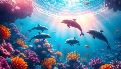Dolphin Swimming in Coral Reef