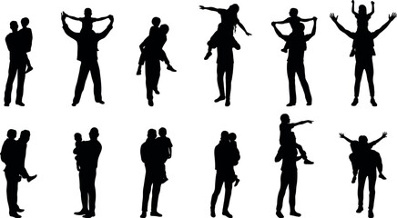 Silhouette collection of fathers carrying children