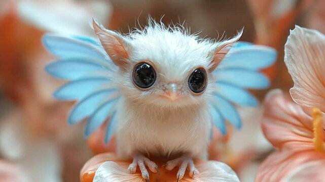 Surreal animation of hybrid animal, owl and bat. Fantasy digital art