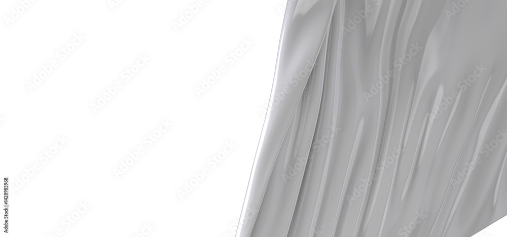 Poster A white fabric drapes gracefully, creating a smooth and abstract texture. The folds and waves of the material are highlighted by soft shadows, creating a sense of movement and depth.