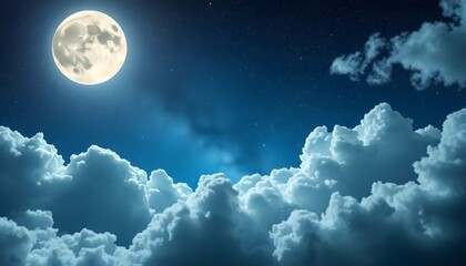 Full Moon Over Cloudscape at Night