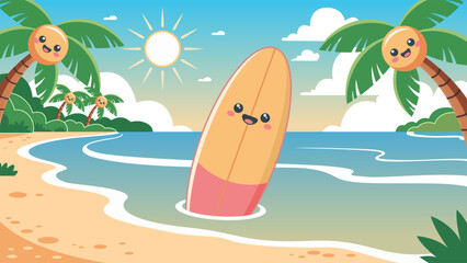 Cheerful and Colorful Kawaii Summer Theme Beach Atmosphere Background