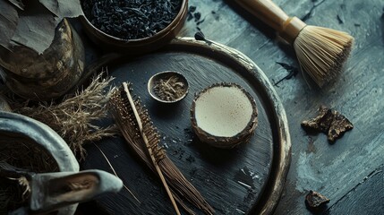 Natural wellness spa items in flat lay style