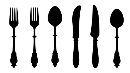 set of Cutlery silhouette vector on white background