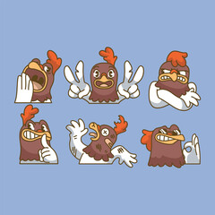 Chicken rooster emoticon collection set in isolated background