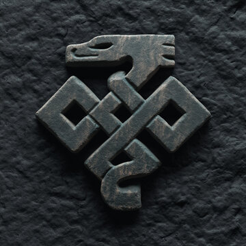 Ancient Nordic dragon logo, Viking runestone carved style, serpentine dragon in knot pattern, weathered stone texture, transparent background, heritage brand identity